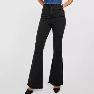 Boohoo High Waist Ripped Stretch Flare Jeans